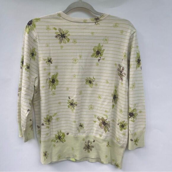 Pendleton XL Silk Blend Striped Floral Cardigan Cream Sage Green Brown - Picture 6 of 9